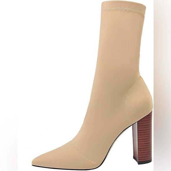 NWOB Tony Bianco Diddy Bootie sock ankle boot block heel beige color Sz 9 - Picture 6 of 15